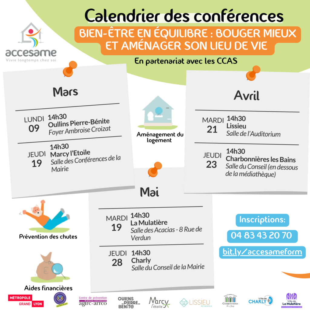 Calendrier conférences prévention des chutes adaptation logement 2026